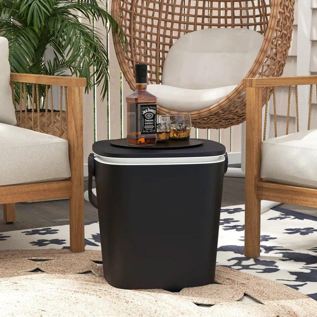 3-in-1 Portable Cooler Bar Table with Bottle Opener and Lift Top Lid for Camping Poolside-Black - Black - Coolers