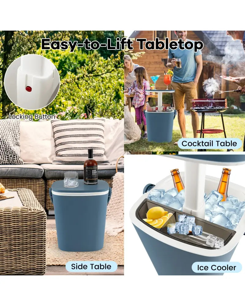 3-in-1 Portable Cooler Bar Table with Bottle Opener and Lift Top Lid for Camping Poolside-Blue - Blue - Coolers