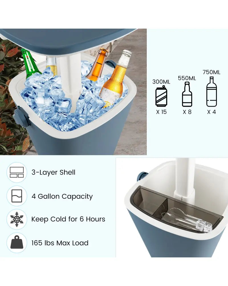 3-in-1 Portable Cooler Bar Table with Bottle Opener and Lift Top Lid for Camping Poolside-Blue - Blue - Coolers