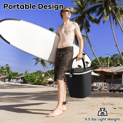 3-in-1 Portable Cooler Bar Table with Bottle Opener and Lift Top Lid for Camping Poolside-Black - Black - Coolers