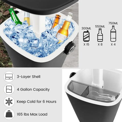 3-in-1 Portable Cooler Bar Table with Bottle Opener and Lift Top Lid for Camping Poolside-Black - Black - Coolers