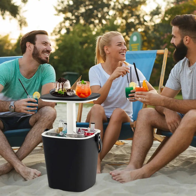 3-in-1 Portable Cooler Bar Table with Bottle Opener and Lift Top Lid for Camping Poolside-Black - Black - Coolers