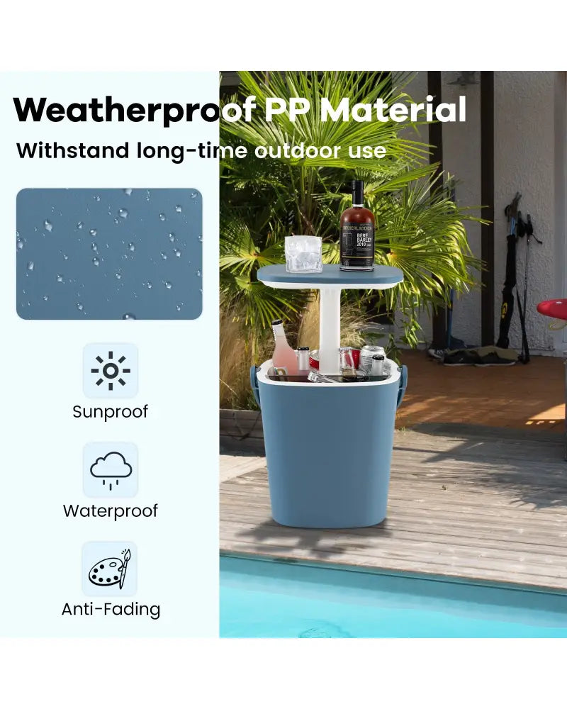3-in-1 Portable Cooler Bar Table with Bottle Opener and Lift Top Lid for Camping Poolside-Blue - Blue - Coolers