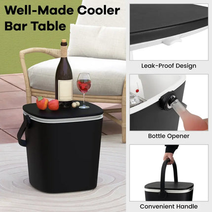 3-in-1 Portable Cooler Bar Table with Bottle Opener and Lift Top Lid for Camping Poolside-Black - Black - Coolers