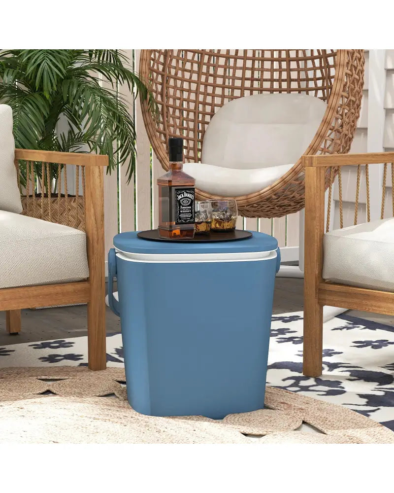 3-in-1 Portable Cooler Bar Table with Bottle Opener and Lift Top Lid for Camping Poolside-Blue - Blue - Coolers