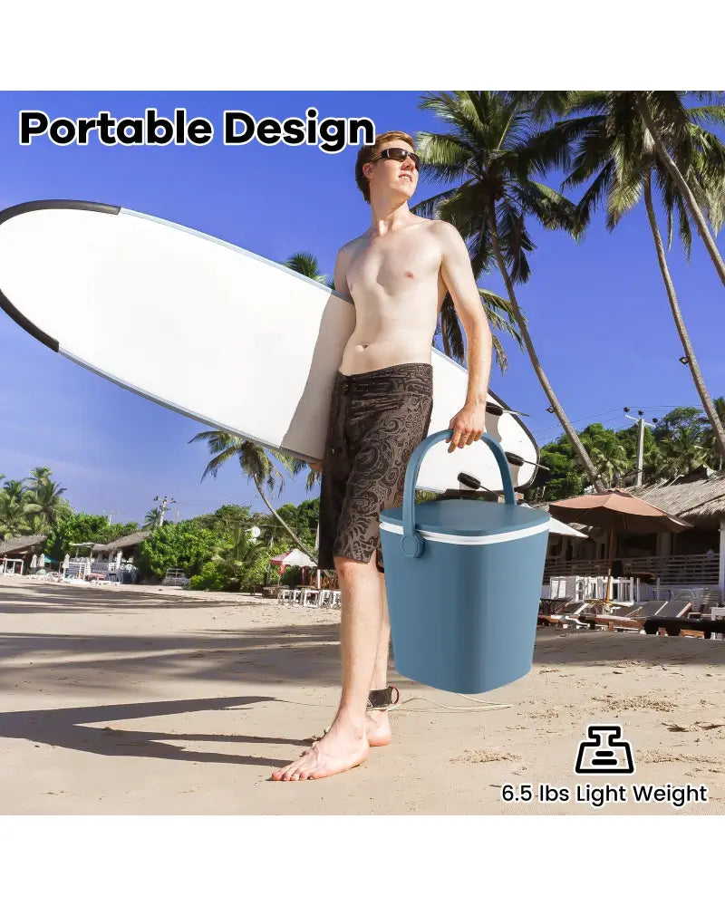 3-in-1 Portable Cooler Bar Table with Bottle Opener and Lift Top Lid for Camping Poolside-Blue - Blue - Coolers