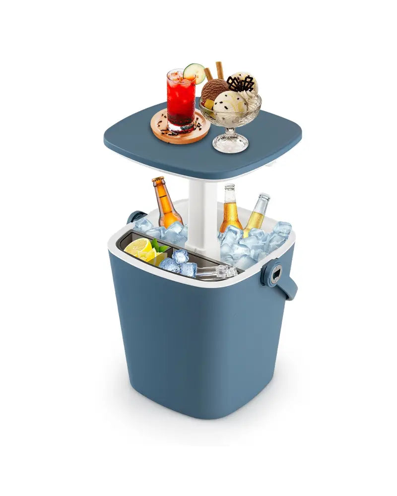 3-in-1 Portable Cooler Bar Table with Bottle Opener and Lift Top Lid for Camping Poolside-Blue - Blue - Coolers