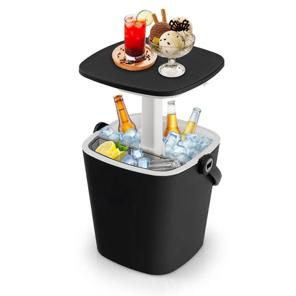 3-in-1 Portable Cooler Bar Table with Bottle Opener and Lift Top Lid for Camping Poolside-Black - Black - Coolers