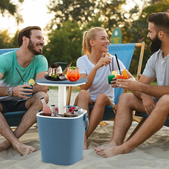 3-in-1 Portable Cooler Bar Table with Bottle Opener and Lift Top Lid for Camping Poolside-Blue - Blue - Coolers