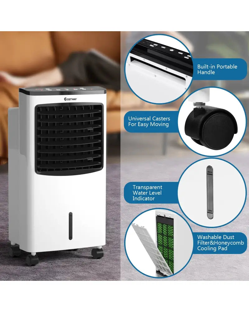 3-in-1 Portable Evaporative Air Conditioner Cooler with Remote Control - White - Air Coolers