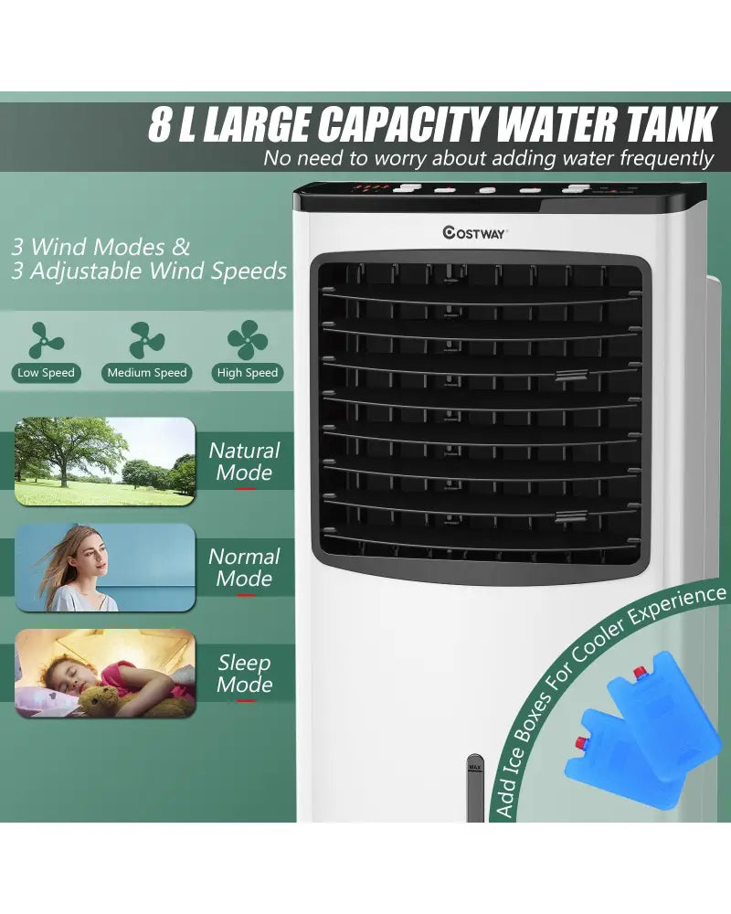 3-in-1 Portable Evaporative Air Conditioner Cooler with Remote Control - White - Air Coolers