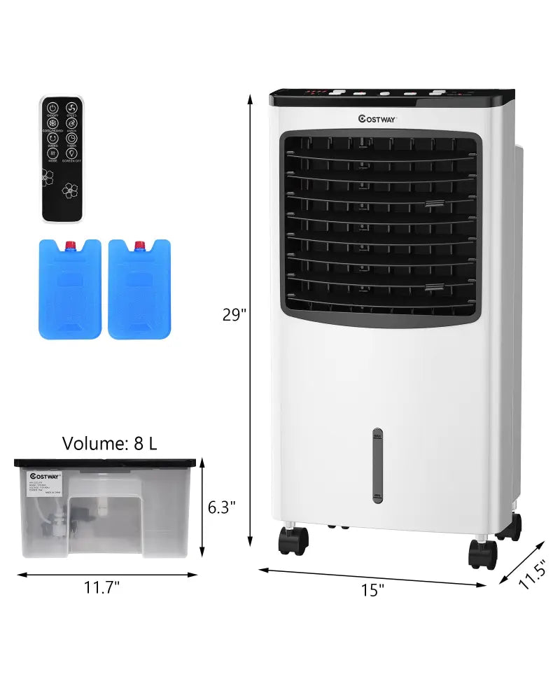 3-in-1 Portable Evaporative Air Conditioner Cooler with Remote Control - White - Air Coolers