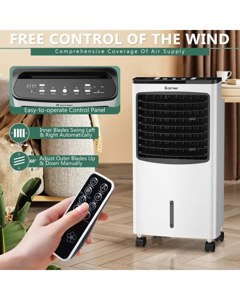 3-in-1 Portable Evaporative Air Conditioner Cooler with Remote Control - White - Air Coolers