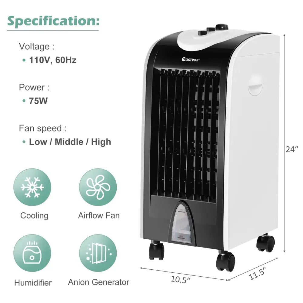 3-in-1 Portable Evaporative Air Cooler with Filter Knob for Indoor Costway