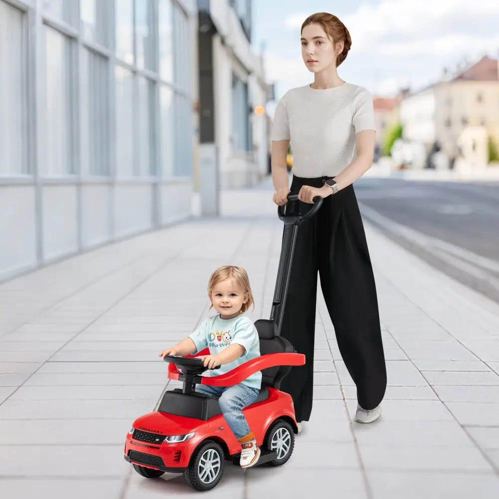 3 in 1 Push Car with Removable Handle and Guardrail for Kids 18-36 Months Old-Red - Red - Push & Pedal Ride On Toys