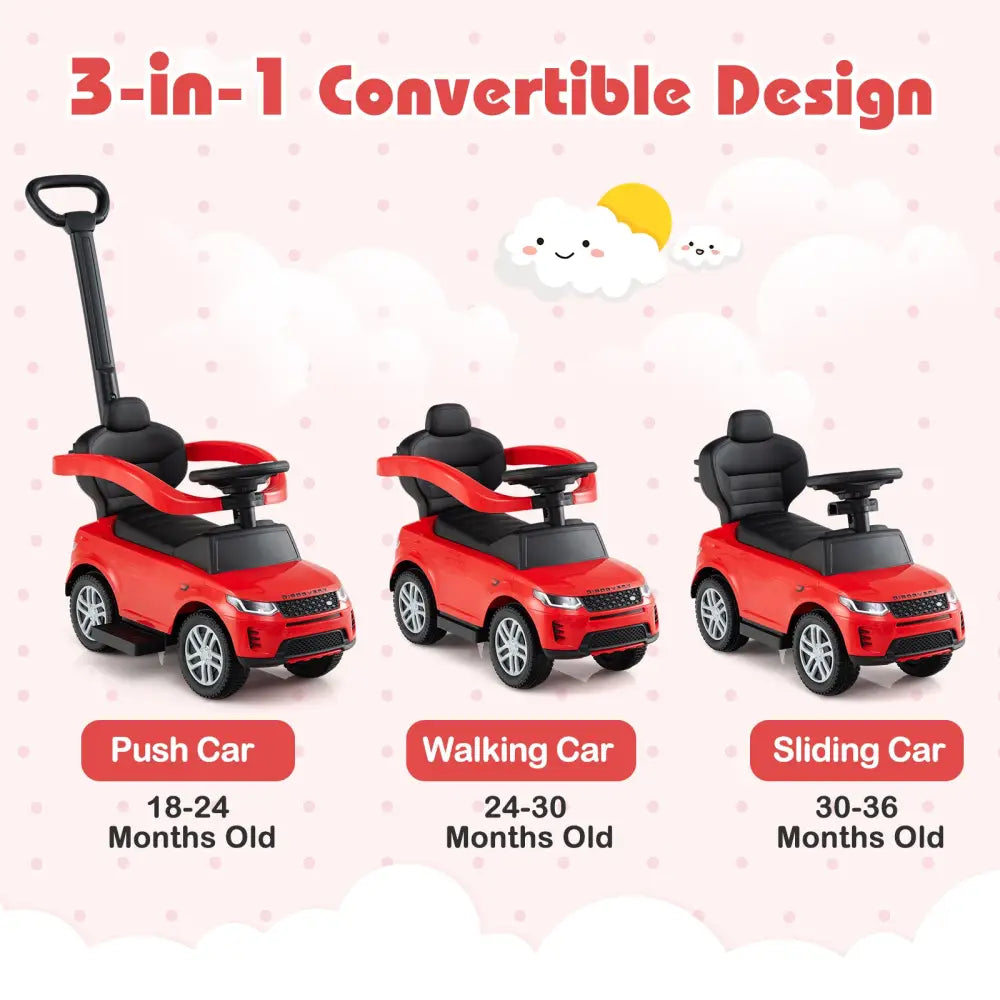 3 in 1 Push Car with Removable Handle and Guardrail for Kids 18-36 Months Old-Red - Red - Push & Pedal Ride On Toys