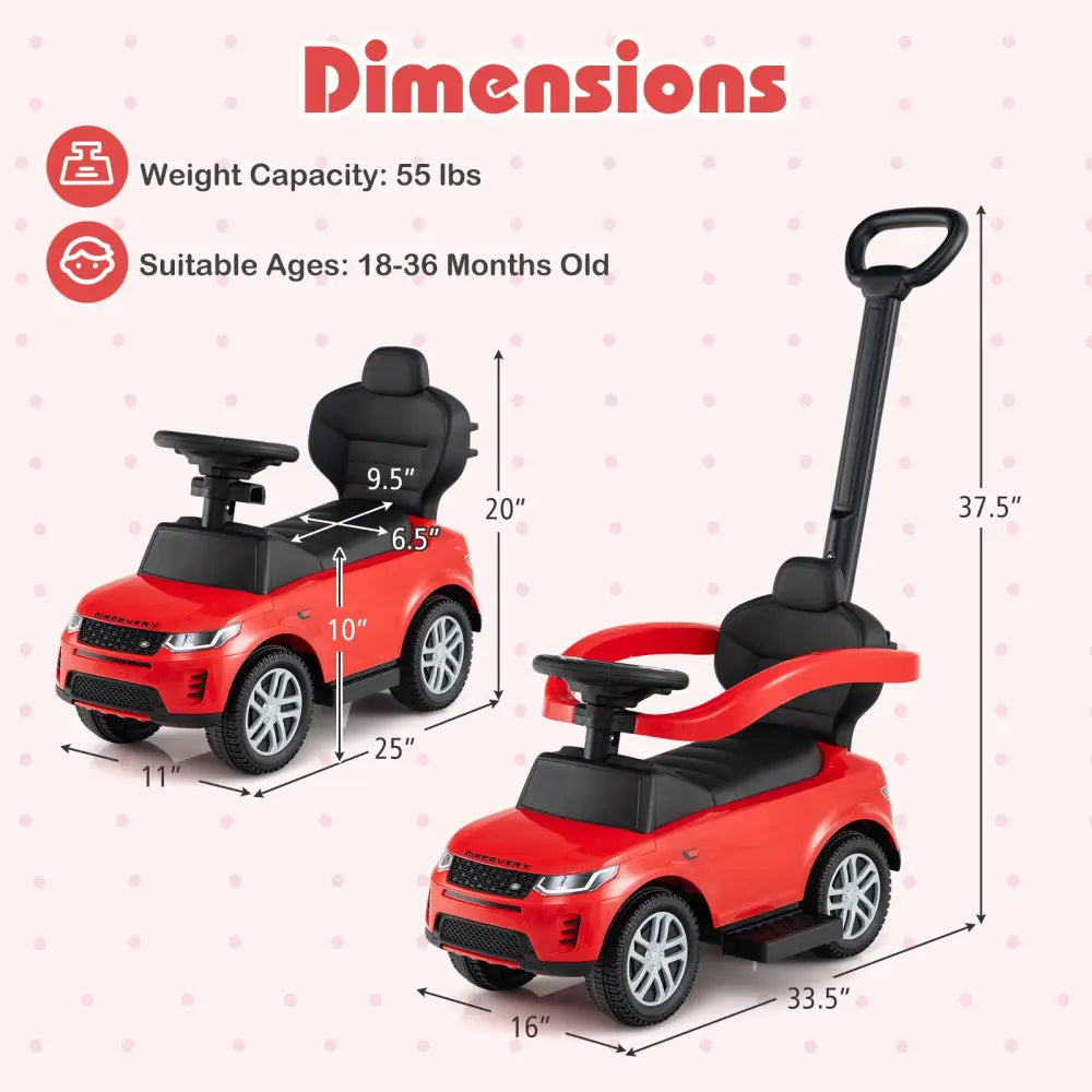 3 in 1 Push Car with Removable Handle and Guardrail for Kids 18-36 Months Old-Red - Red - Push & Pedal Ride On Toys
