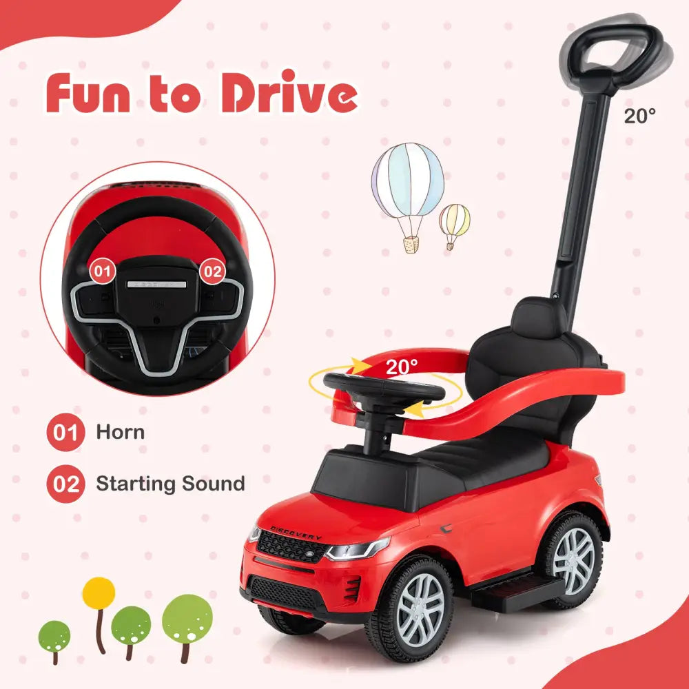 3 in 1 Push Car with Removable Handle and Guardrail for Kids 18-36 Months Old-Red - Red - Push & Pedal Ride On Toys