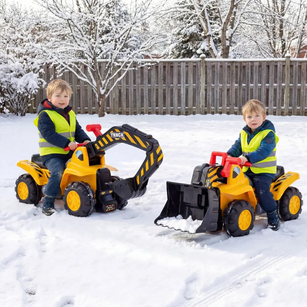 3-in-1 Ride on Excavator Bulldozer Detachable with Engine Sound and Helmet - Yellow - Push & Pedal Ride On Toys
