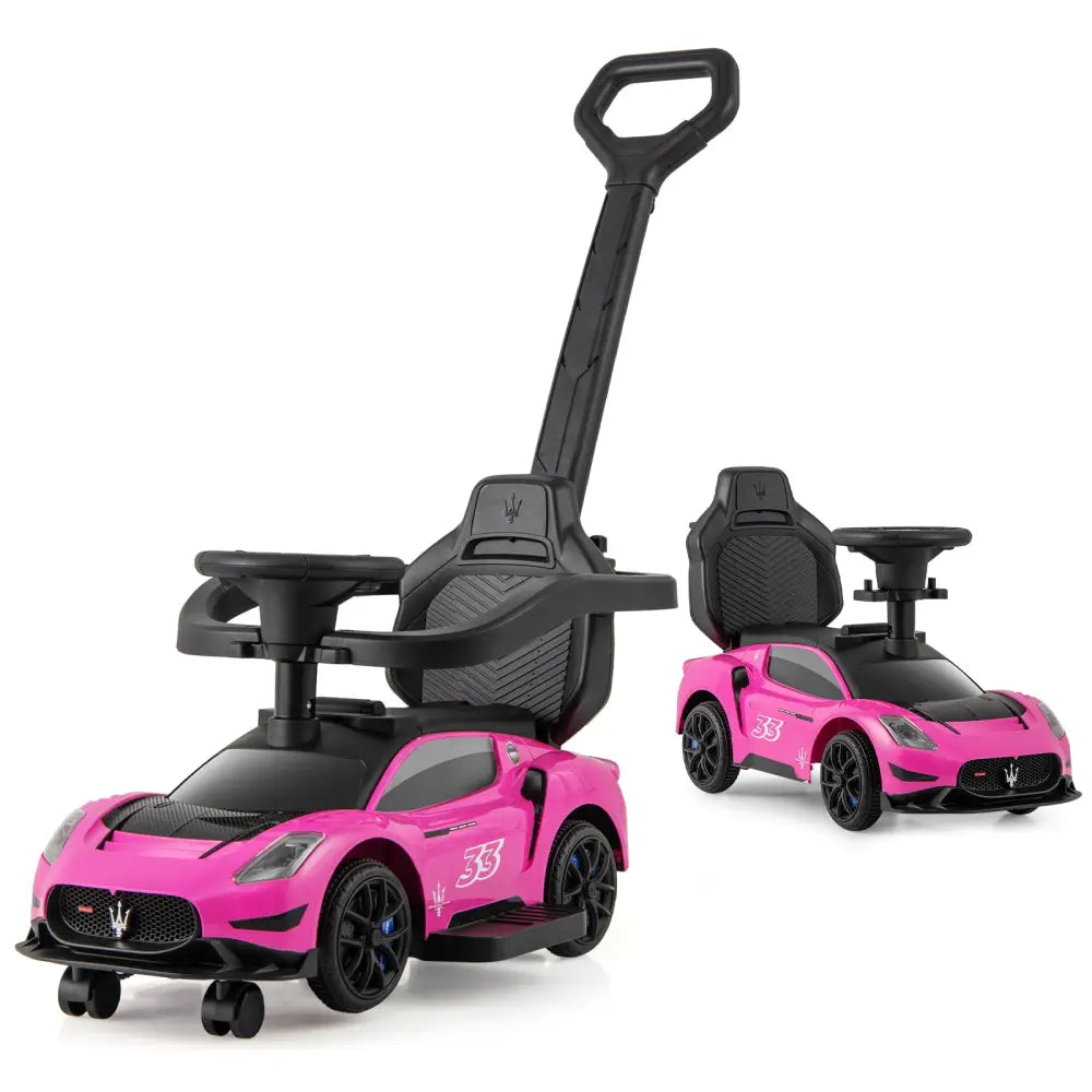 3-in-1 Ride on Push Car Maserati Licensed Sliding Car with Music-Pink - Pink - Push & Pedal Ride On Toys