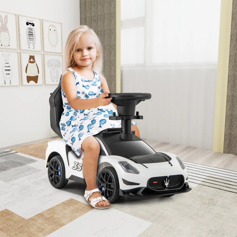3-in-1 Ride on Push Car Maserati Licensed Sliding Car with Music-White - White - Push & Pedal Ride On Toys