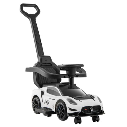 3-in-1 Ride on Push Car Maserati Licensed Sliding Car with Music-White - White - Push & Pedal Ride On Toys