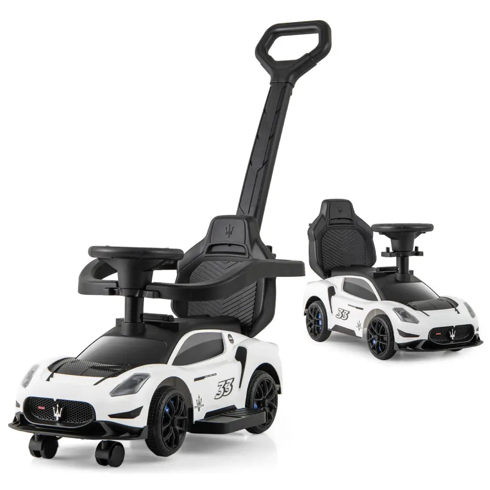 3-in-1 Ride on Push Car Maserati Licensed Sliding Car with Music-White - White - Push & Pedal Ride On Toys