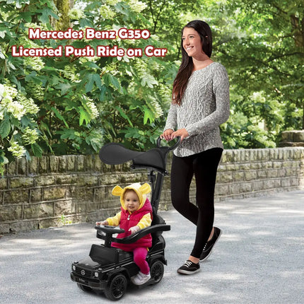 3-In-1 Ride on Push Car Mercedes Benz G350 Stroller Sliding Car with Canopy-Black - Black - Push & Pedal Ride On Toys