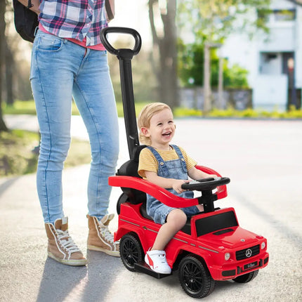 3-In-1 Ride on Push Car Mercedes Benz G350 Stroller Sliding Car with Canopy-Red - Red - Push & Pedal Ride On Toys