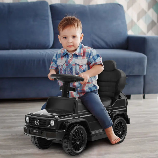 3-In-1 Ride on Push Car Mercedes Benz G350 Stroller Sliding Car with Canopy-Black - Black - Push & Pedal Ride On Toys