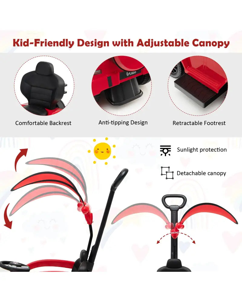 3-In-1 Ride on Push Car Mercedes Benz G350 Stroller Sliding Car with Canopy-Red - Red - Push & Pedal Ride On Toys