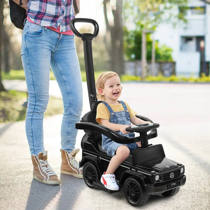 3-In-1 Ride on Push Car Mercedes Benz G350 Stroller Sliding Car with Canopy-Black - Black - Push & Pedal Ride On Toys