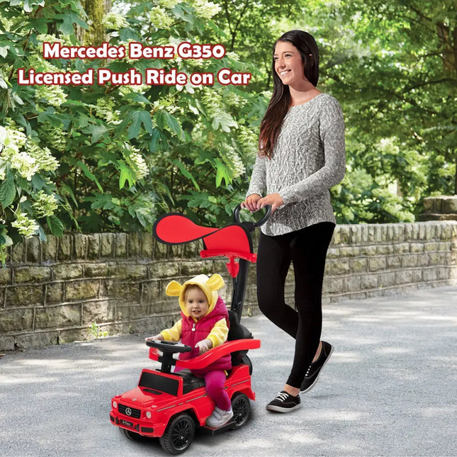 3-In-1 Ride on Push Car Mercedes Benz G350 Stroller Sliding Car with Canopy-Red - Red - Push & Pedal Ride On Toys