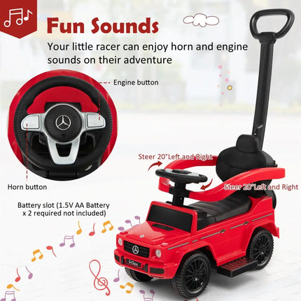 3-In-1 Ride on Push Car Mercedes Benz G350 Stroller Sliding Car with Canopy-Red - Red - Push & Pedal Ride On Toys