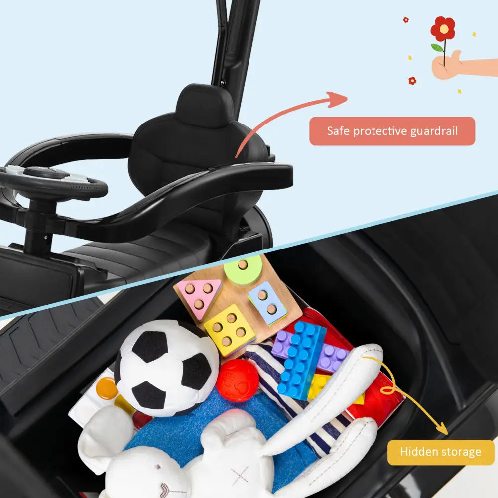 3-In-1 Ride on Push Car Mercedes Benz G350 Stroller Sliding Car with Canopy-Black - Black - Push & Pedal Ride On Toys