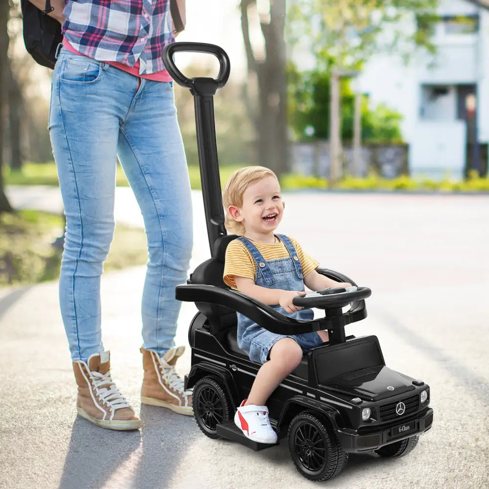 3-In-1 Ride on Push Car Mercedes Benz G350 Stroller Sliding Car with Canopy-Black - Black - Push & Pedal Ride On Toys