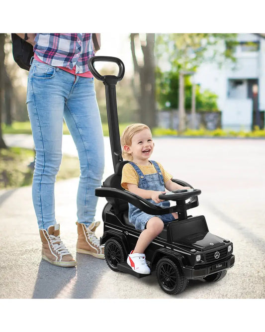 3-In-1 Ride on Push Car Mercedes Benz G350 Stroller Sliding Car with Canopy-Black - Black - Push & Pedal Ride On Toys