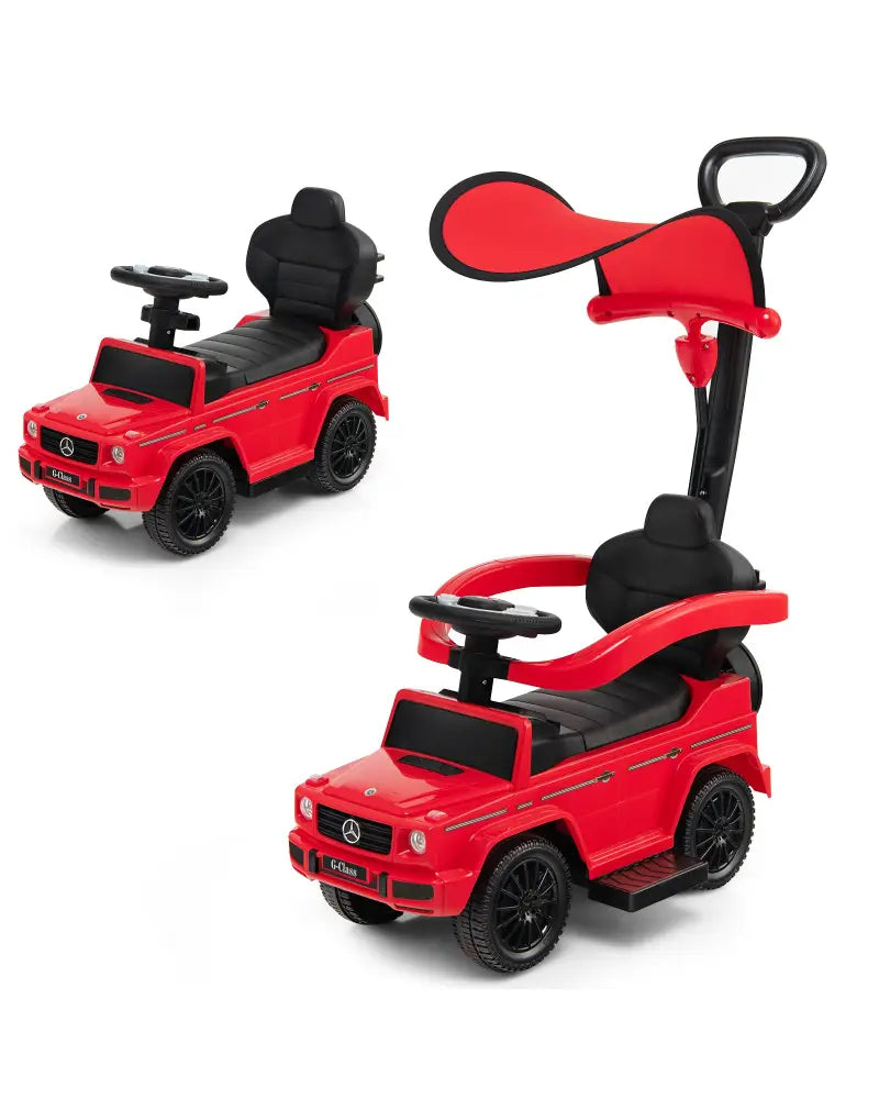 3-In-1 Ride on Push Car Mercedes Benz G350 Stroller Sliding Car with Canopy-Red - Red - Push & Pedal Ride On Toys