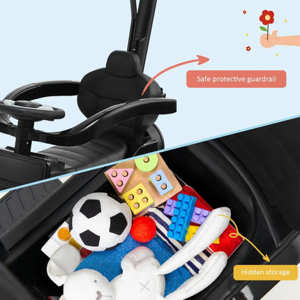 3-In-1 Ride on Push Car Mercedes Benz G350 Stroller Sliding Car with Canopy-Black - Black - Push & Pedal Ride On Toys