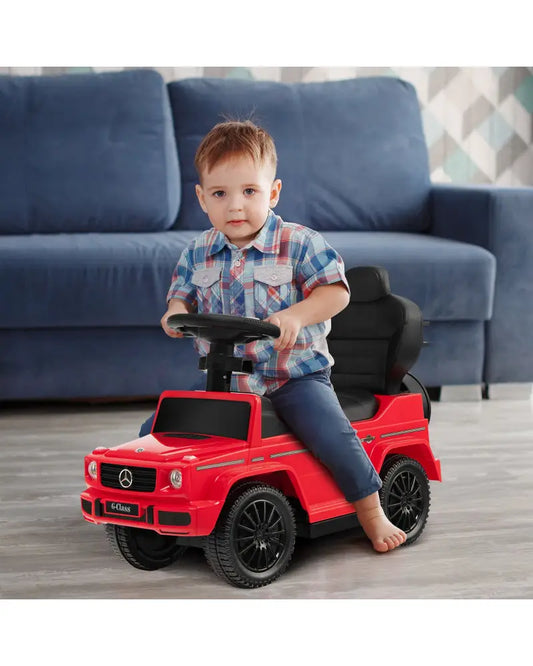 3-In-1 Ride on Push Car Mercedes Benz G350 Stroller Sliding Car with Canopy-Red - Red - Push & Pedal Ride On Toys