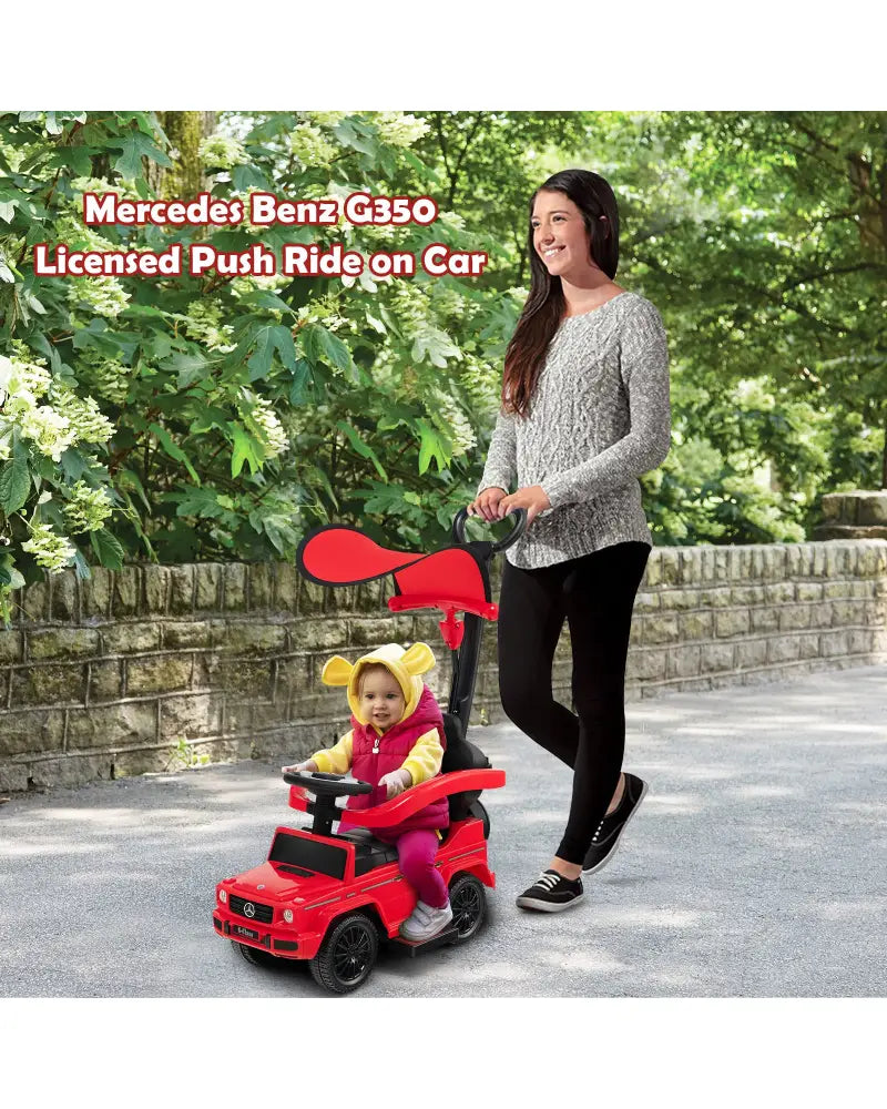 3-In-1 Ride on Push Car Mercedes Benz G350 Stroller Sliding Car with Canopy-Red - Red - Push & Pedal Ride On Toys