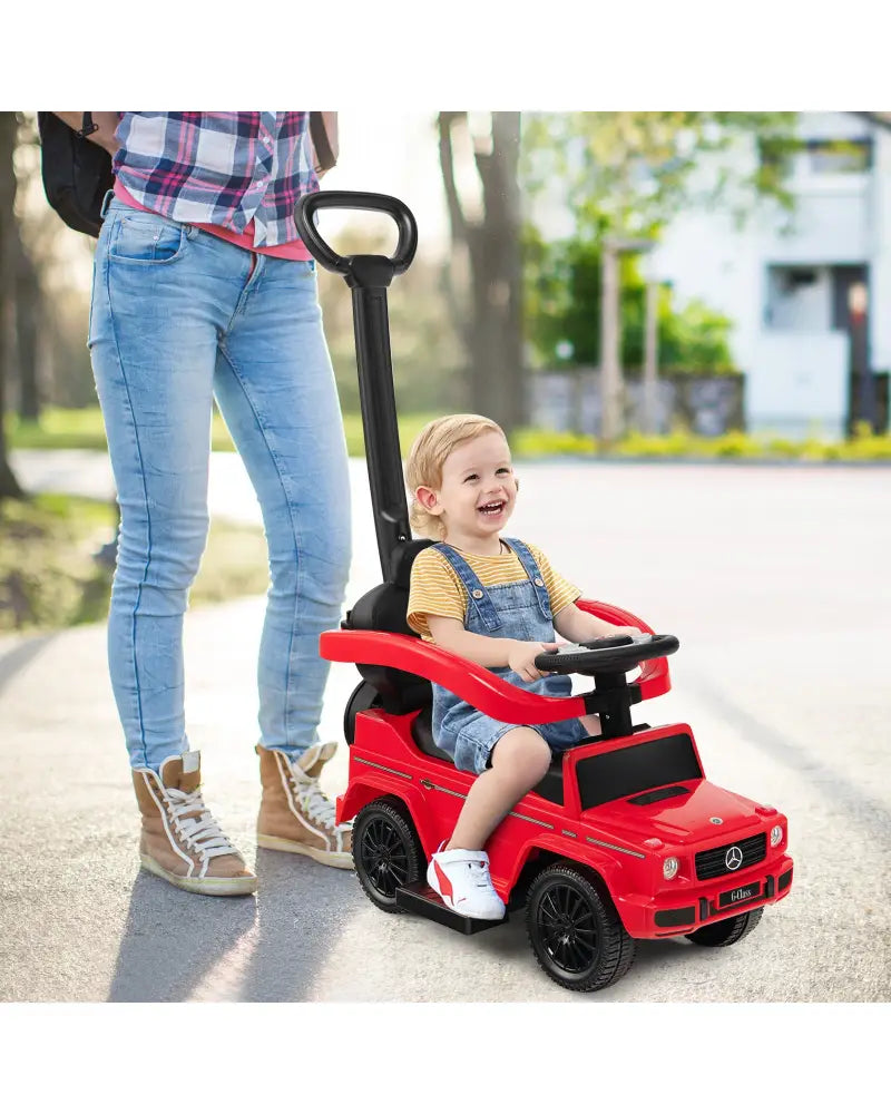 3-In-1 Ride on Push Car Mercedes Benz G350 Stroller Sliding Car with Canopy-Red - Red - Push & Pedal Ride On Toys