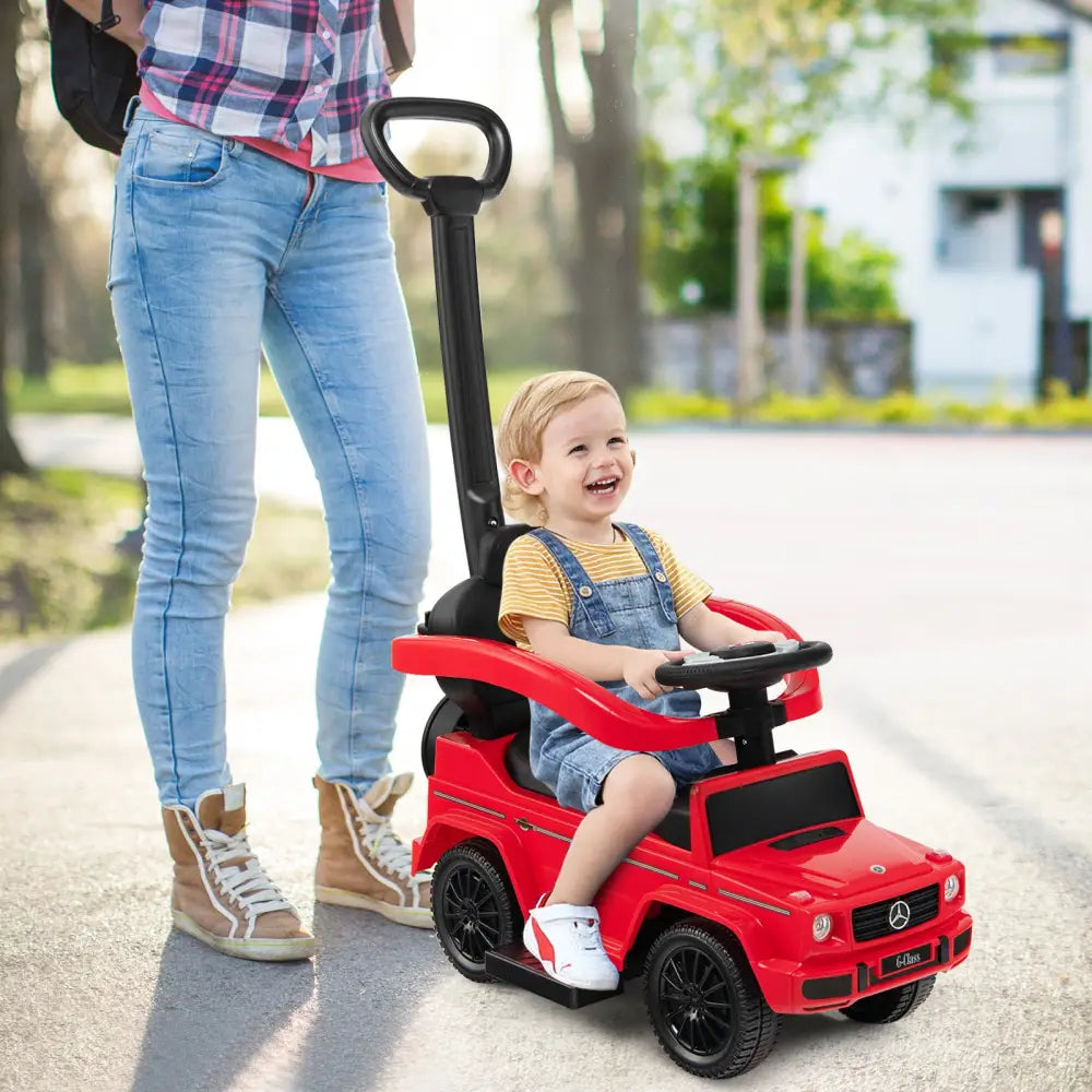 3-In-1 Ride on Push Car Mercedes Benz G350 Stroller Sliding Car with Canopy-Red - Red - Push & Pedal Ride On Toys