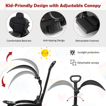3-In-1 Ride on Push Car Mercedes Benz G350 Stroller Sliding Car with Canopy-Black - Black - Push & Pedal Ride On Toys