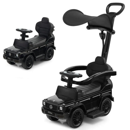 3-In-1 Ride on Push Car Mercedes Benz G350 Stroller Sliding Car with Canopy-Black - Black - Push & Pedal Ride On Toys