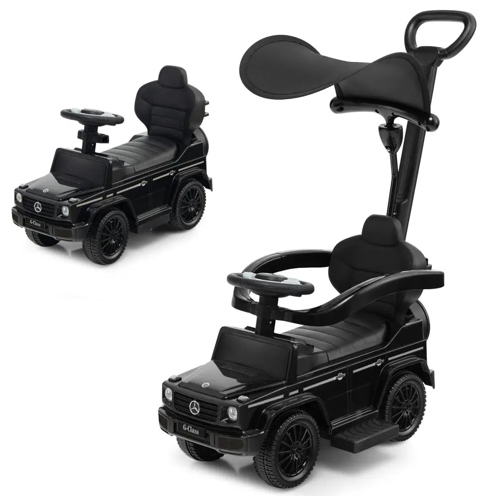 3-In-1 Ride on Push Car Mercedes Benz G350 Stroller Sliding Car with Canopy-Black - Black - Push & Pedal Ride On Toys