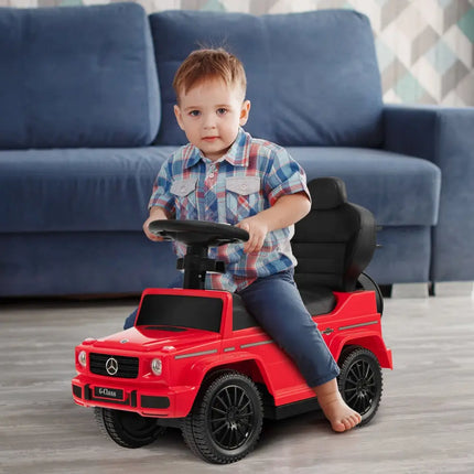 3-In-1 Ride on Push Car Mercedes Benz G350 Stroller Sliding Car with Canopy-Red - Red - Push & Pedal Ride On Toys