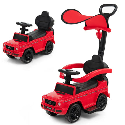 3-In-1 Ride on Push Car Mercedes Benz G350 Stroller Sliding Car with Canopy-Red - Red - Push & Pedal Ride On Toys
