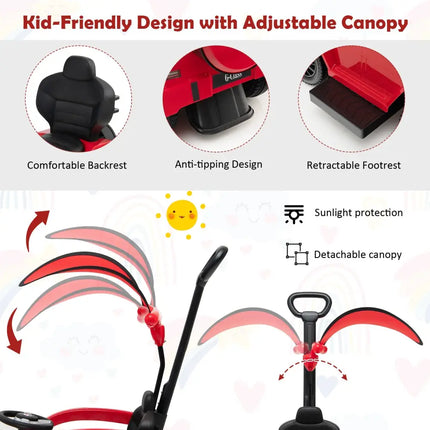 3-In-1 Ride on Push Car Mercedes Benz G350 Stroller Sliding Car with Canopy-Red - Red - Push & Pedal Ride On Toys