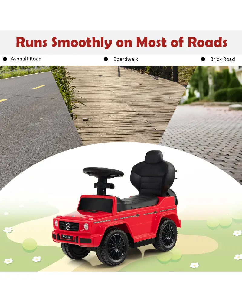 3-In-1 Ride on Push Car Mercedes Benz G350 Stroller Sliding Car with Canopy-Red - Red - Push & Pedal Ride On Toys